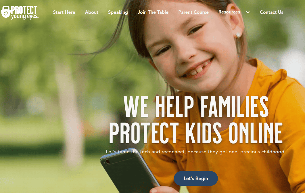 Protect young eyes logo and children with technology safety campaign.