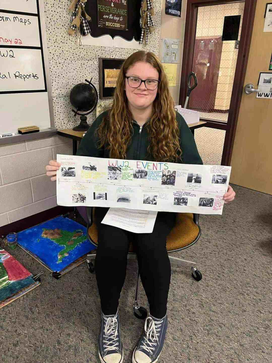 high school student with ww2 events project